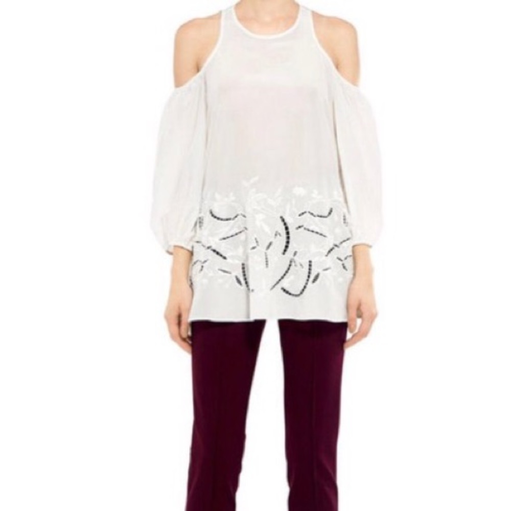 Tibi Carmen Embroidery Cold Shoulder Tunic Top